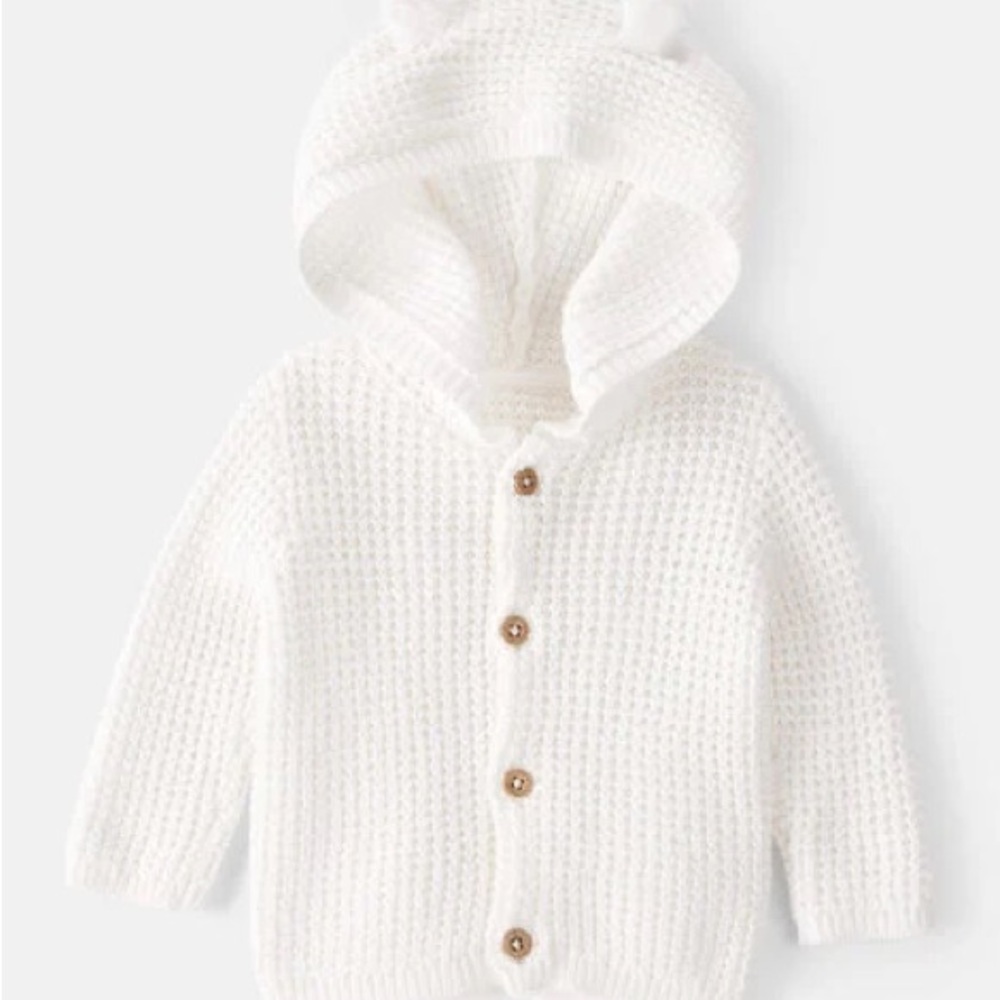 Carter's Hooded Animal Ears White Knit Hooded Baby Sweater